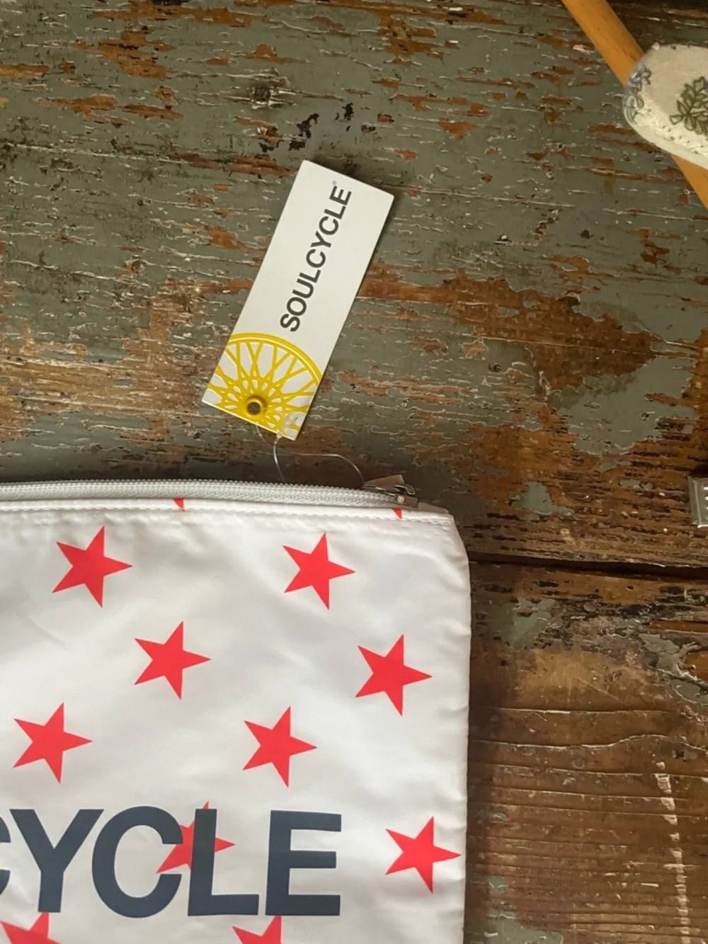 soulcycle White Pouch with Red Stars and Navy Logo
